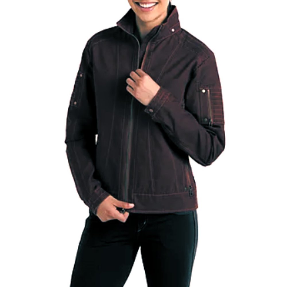 KÜHLPatina Dye Burr Black Mock Neck Ladies Moto Jacket - Small